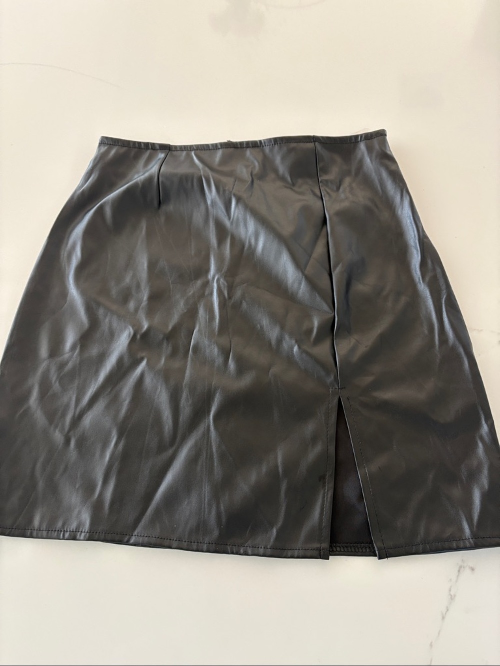 Windsor Black Faux Leather Mini Skirt with Front Center Slit